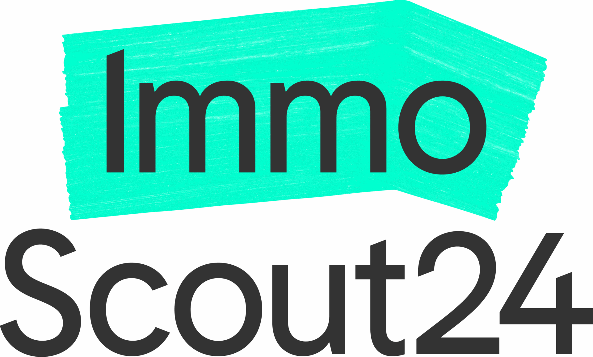 Das Logo zeigt den Text „Immo Scout24“, wobei „Immo“ in fetten schwarzen Buchstaben auf einem helltürkisen Hintergrund steht und darunter „Scout24“ in fetten dunklen Buchstaben steht, was an die elegante Designästhetik der Vires Group erinnert.