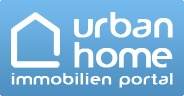 Logo für das Urban Home Immobilien Portal der Vires Group auf blauem Hintergrund, mit einer stilisierten Hausumrisslinie und dem Text in Weiß.