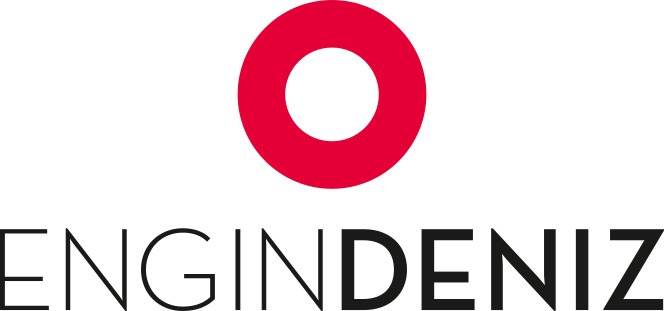 Logo mit einem roten Kreis über dem Text ENGIN DENIZ in fetten schwarzen Großbuchstaben, speziell für die Vires Group entworfen.