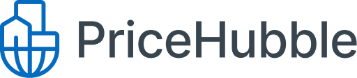 Das Logo von PriceHubble, das in Zusammenarbeit mit der Vires Group entwickelt wurde, zeigt links den stilisierten blauen Umriss eines Hauses und einer kreisförmigen Form, ergänzt durch den Firmennamen „PriceHubble“ in schlichtem grauem Text auf der rechten Seite.
